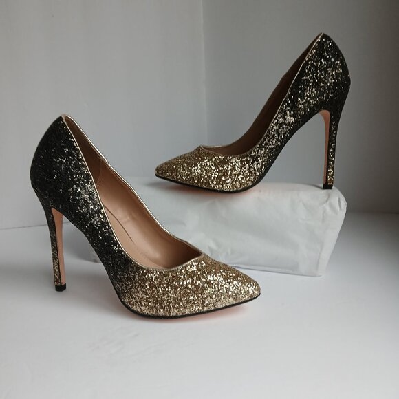 JustFab 'Sindra' Gold & Black Ombré Glitter Stiletto Pumps New Sz 8 - Picture 1 of 11